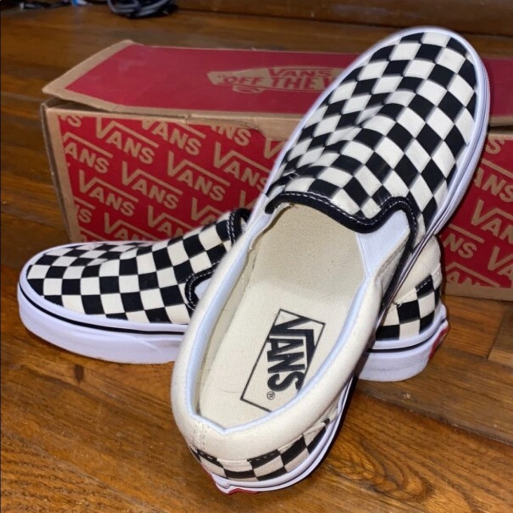 Checkered slip on vans